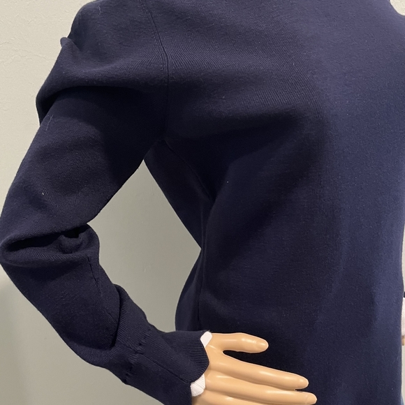 Golbary Navy & White Wave Open Lattice Sweater Knit Tunic Top  Size L  N… - Picture 5 of 13